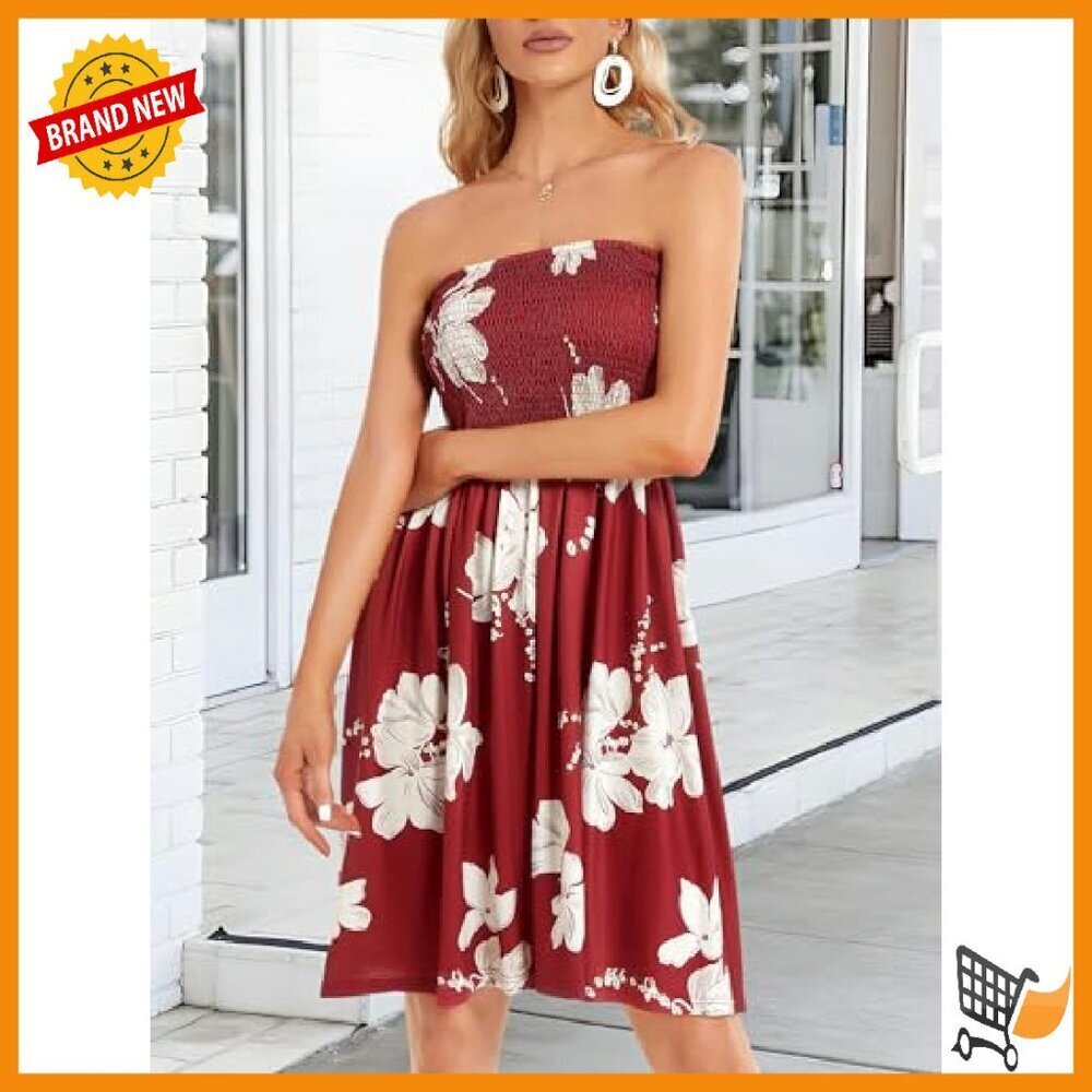 Strapless Boho Floral Sundress, Lightweight Summer Dress, Beach Cover Up - Picture 7 of 8